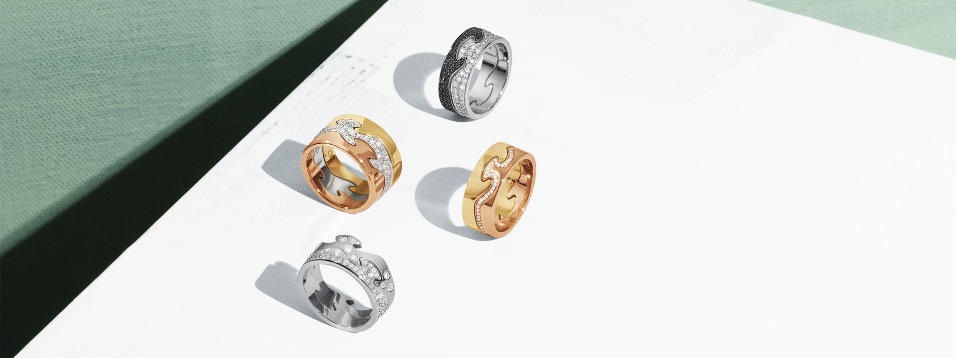Georg Jensen Fusion ringe i guld og hvidguld med diamanter