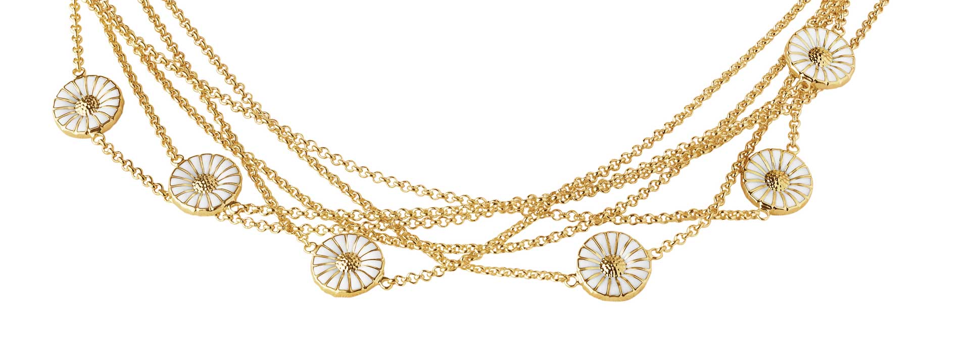 Georg Jensen Daisy kæder i forgyldt med hvide margueritter