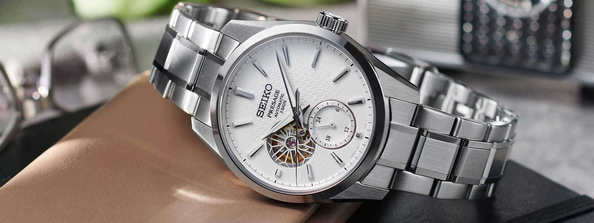 Seiko Presage ur i stål med hvid skive