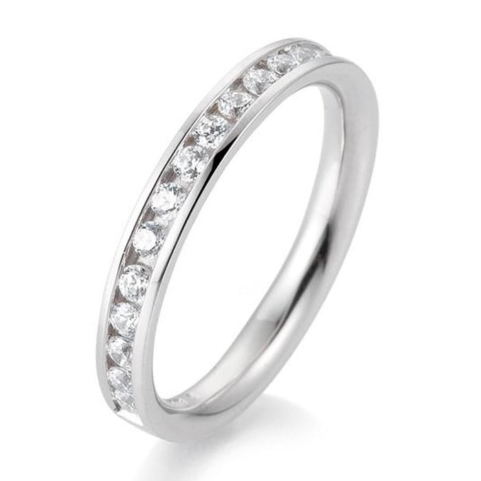 Alliancering i hvidguld med diamanter i kanalfatning