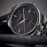 Certina DS 8 herreur i titanium med sort skive, set forfra
