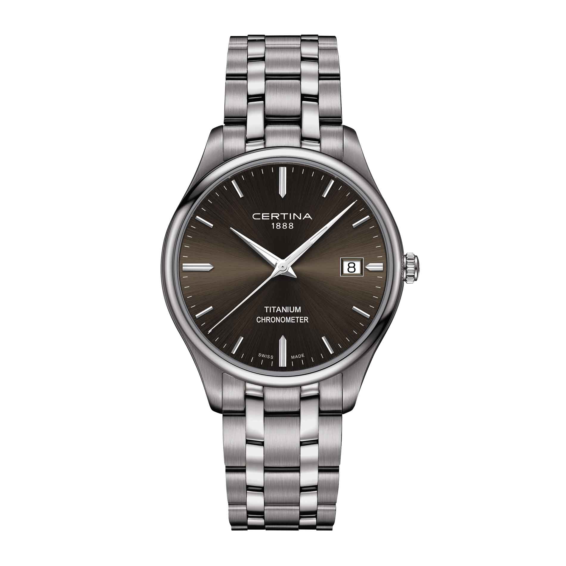 Certina DS 8 herreur i titanium med sort skive, set forfra