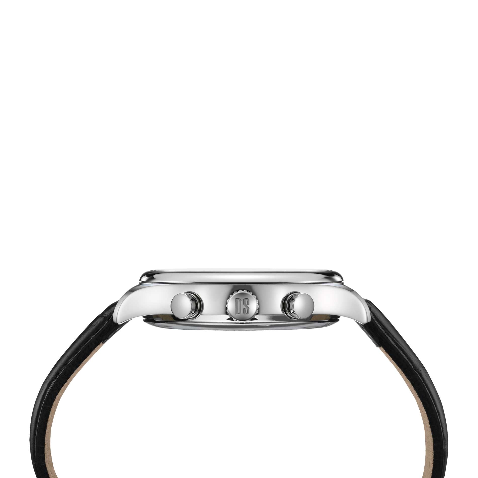 Certina DS 8 Moon Phase herreur med blå skive og læderrem, set fra siden