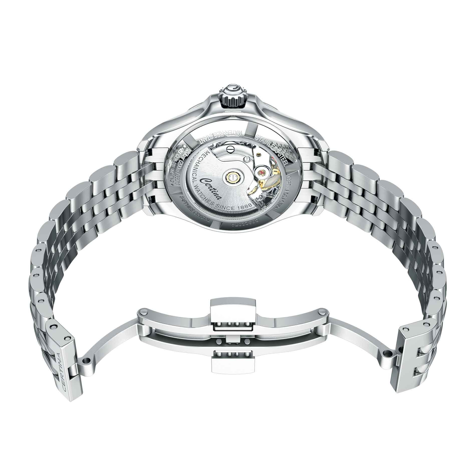 Certina DS Action dame dykkerur i stål med blå skive, set bagfra