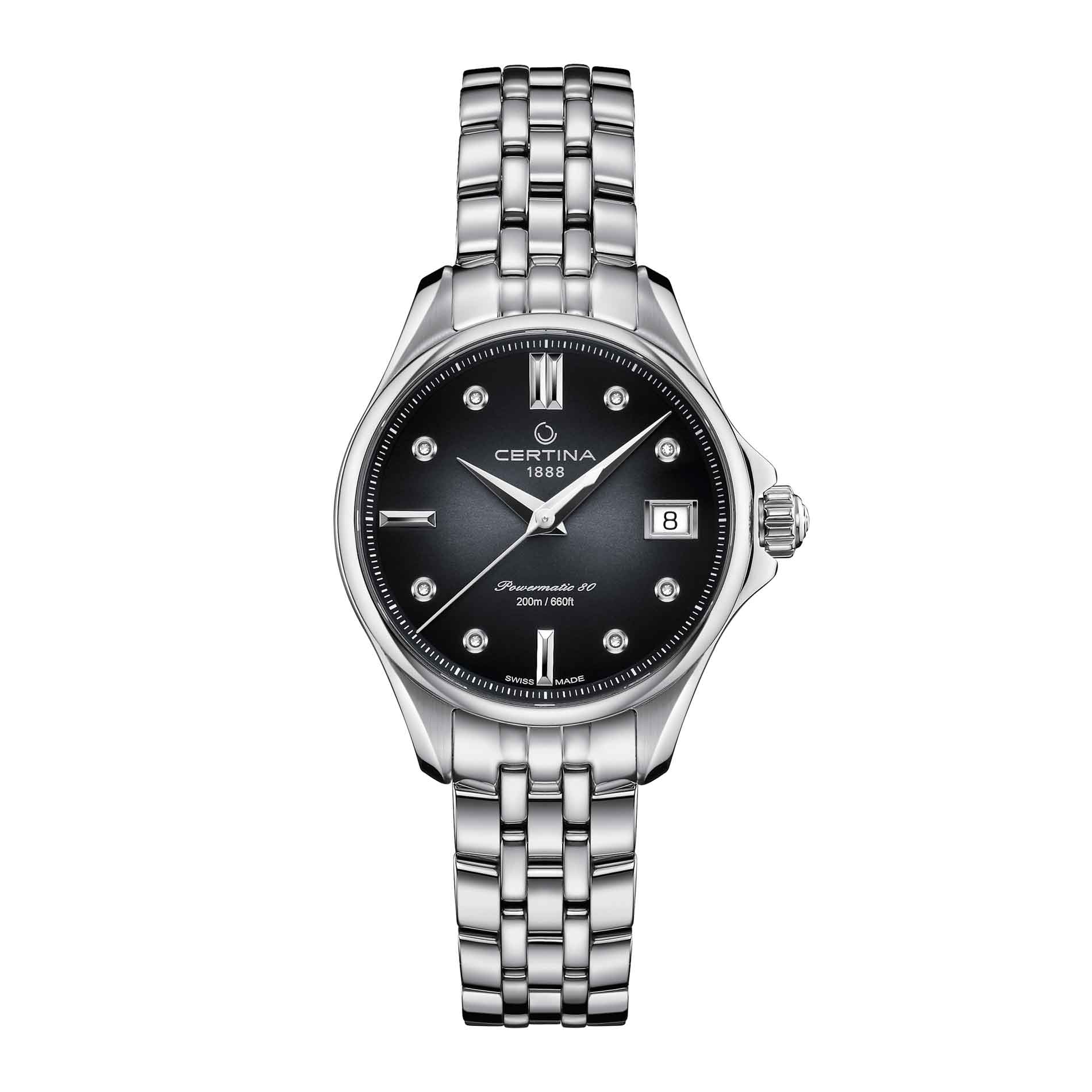 Certina DS Action dame dykkerur i stål med blå skive, set forfra