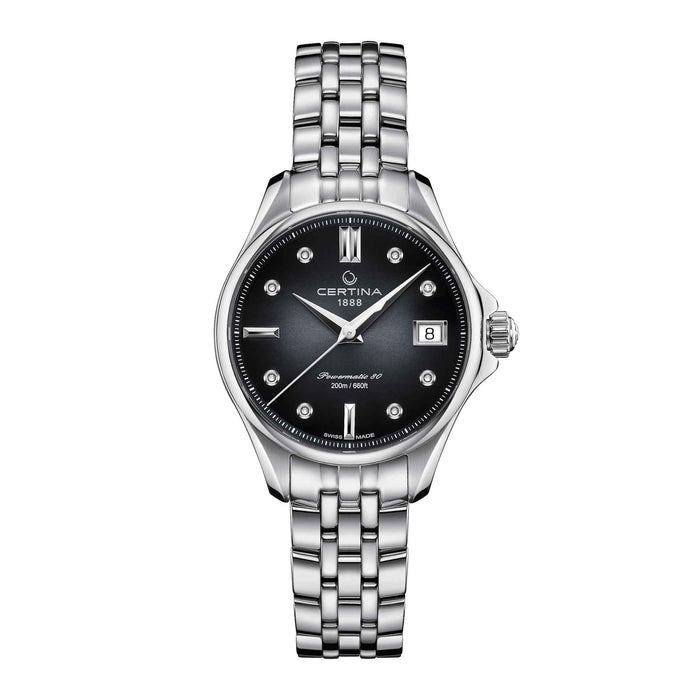 Certina DS Action dame dykkerur i stål med blå skive, set forfra