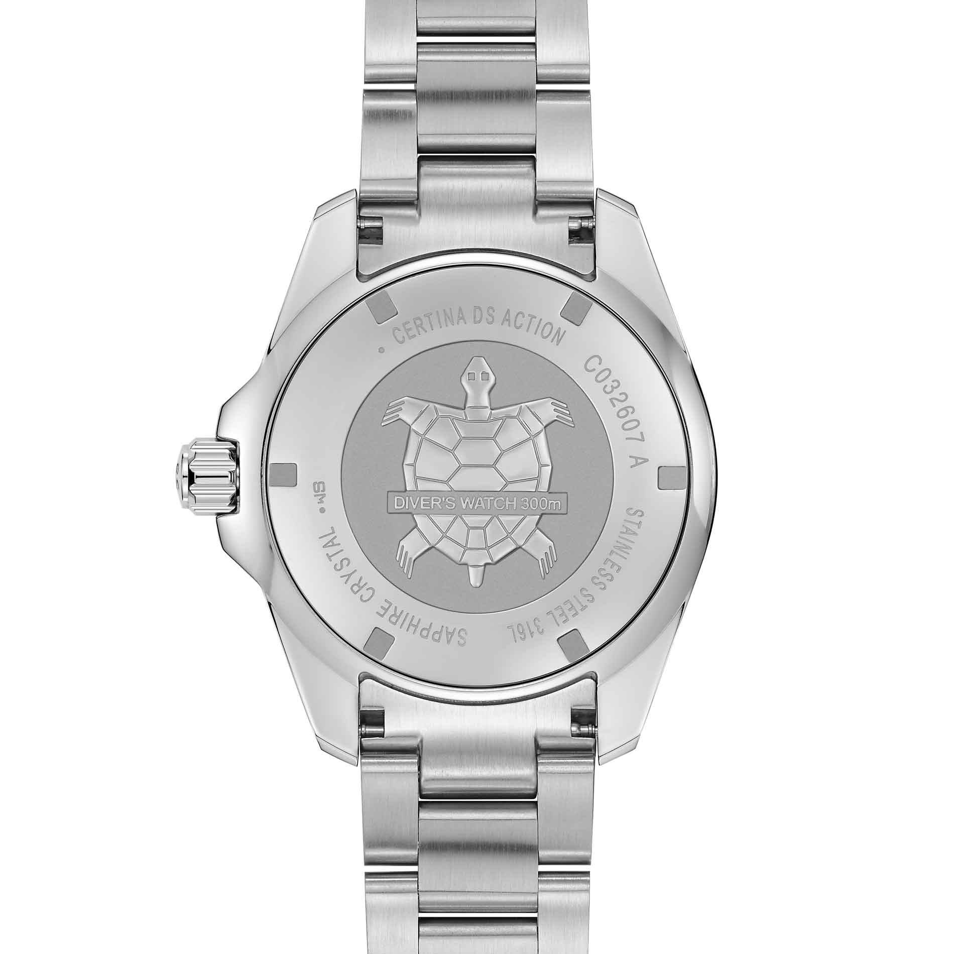 Certina DS Action Diver ur til mænd i rustfrit stål med blå skive, set bagfra