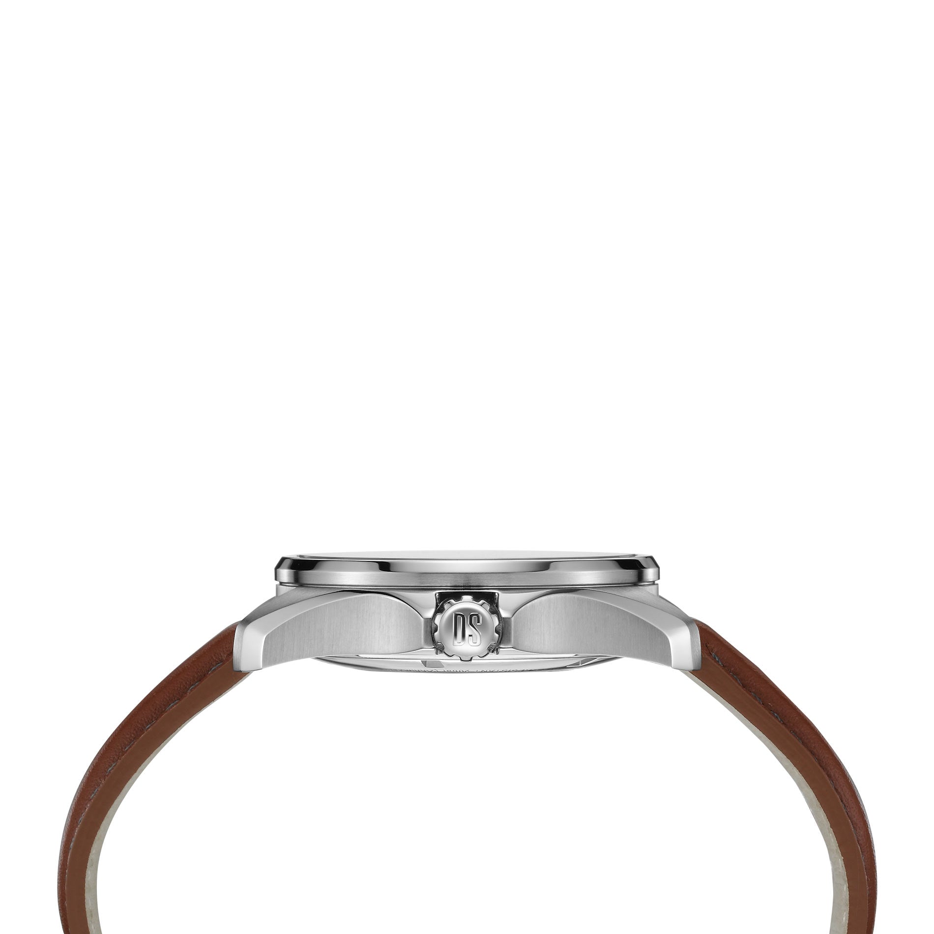 Certina DS Action Day-Date herreur med blå skive og læderrem, set fra siden