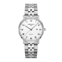 Certina DS Caimano ur i stål med hvis skive, set forfra