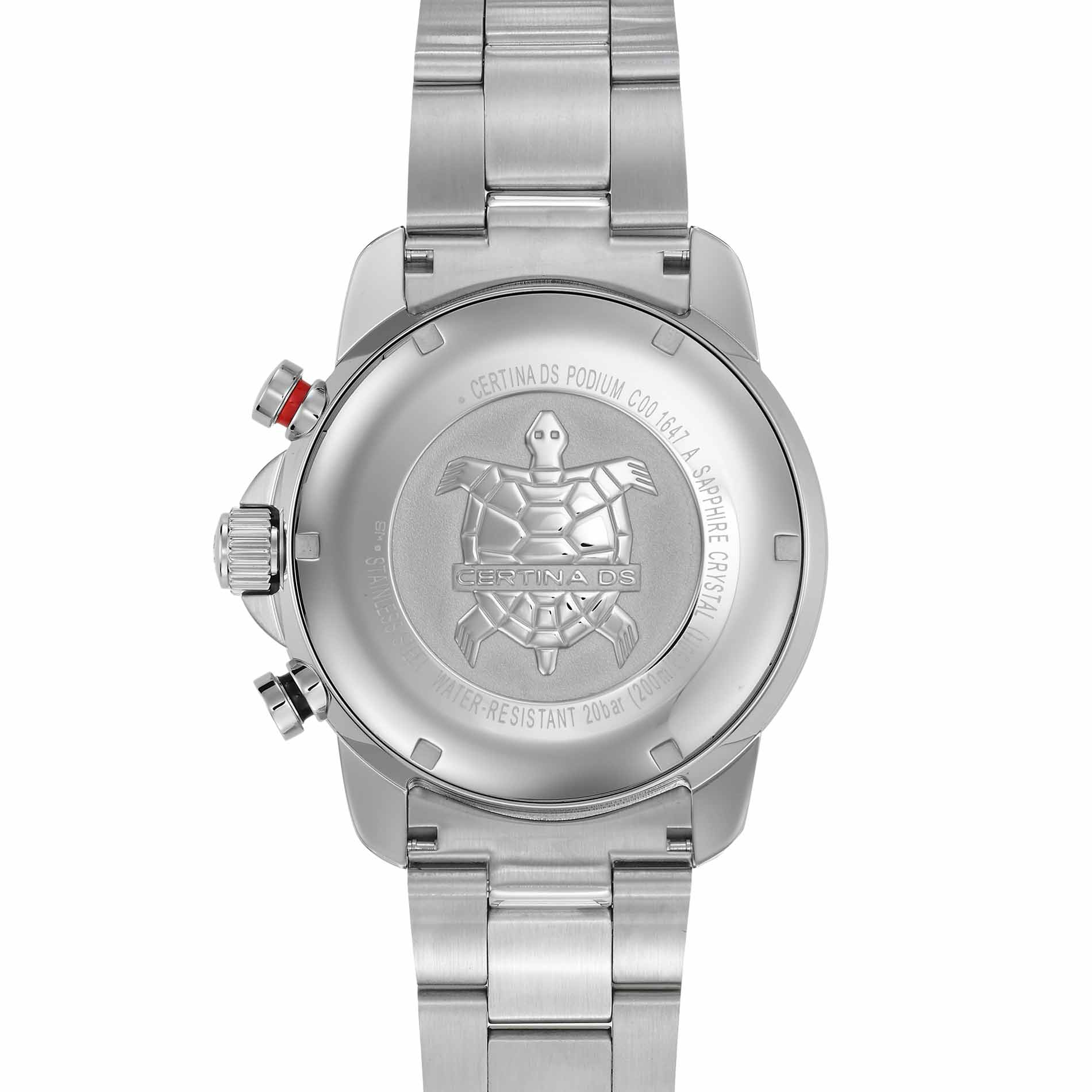 Certina DS Podium ur med blå skive og stållænke, set bagfra