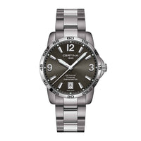 Certina DS Podium vandtæt herreur i titanium med grå skive, set forfra