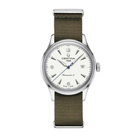 Certina DS Powermatic 80 herreur med grøn natorem og hvid skive, set forfra