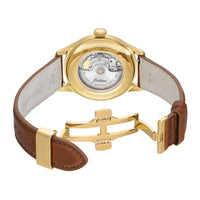 Certina DS Powermatic 80 herreur med guld skive og brun læderrem, set bagfra