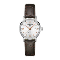 Certina DS Caimano dameur med brun læderrem, set forfra