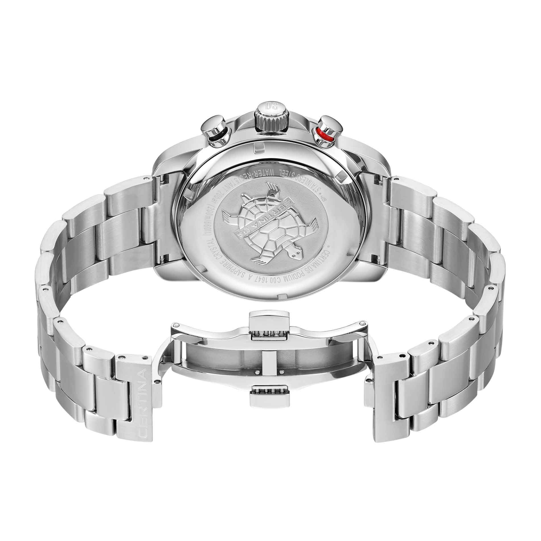 Certina DS Podium ur med blå skive og stållænke, set bagfra