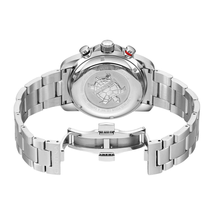 Certina DS Podium ur med blå skive og stållænke, set bagfra