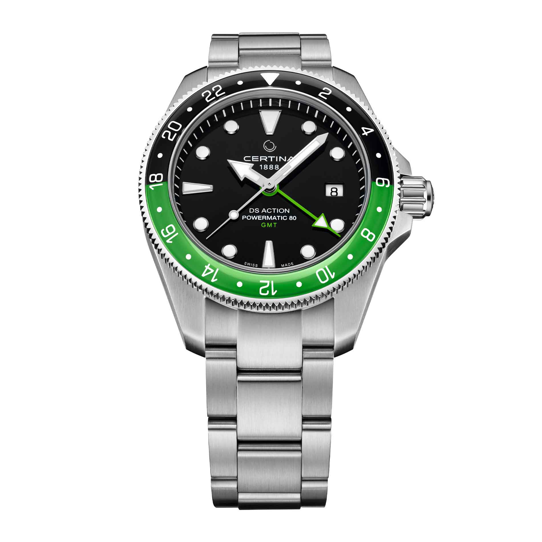 Certina ur i stål med grøn og sort
