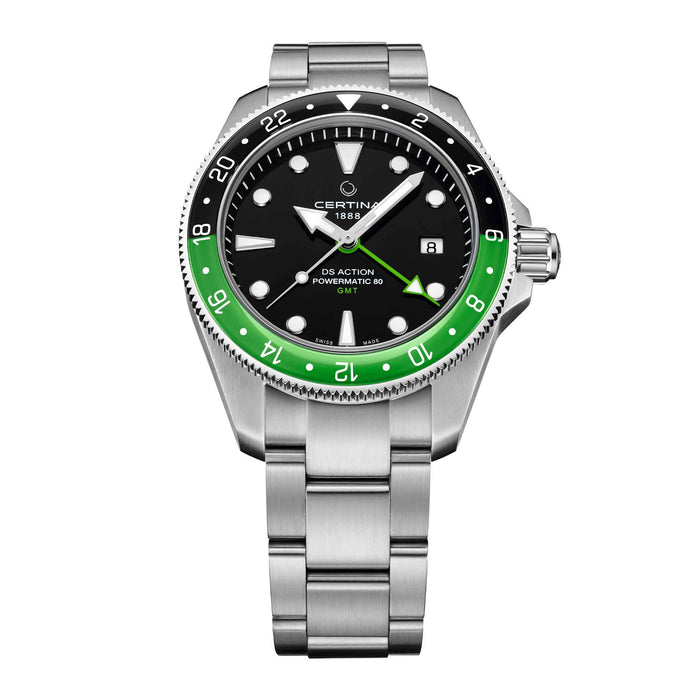 Certina ur i stål med grøn og sort