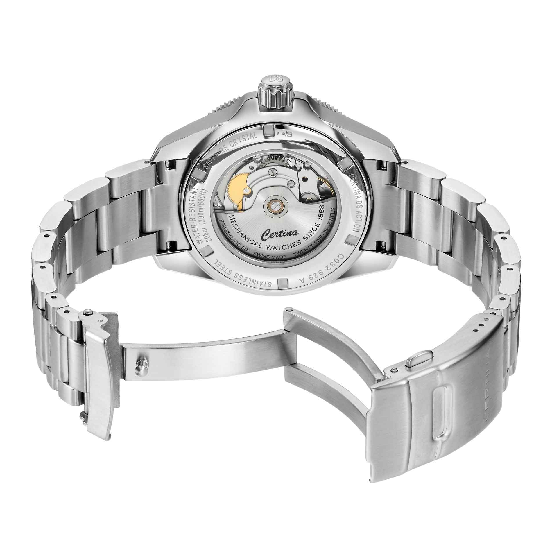 Certina ur i stål med grøn og sort