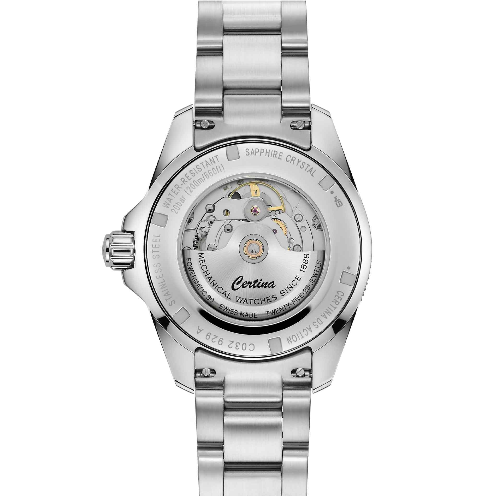 Certina ur i stål med grøn og sort