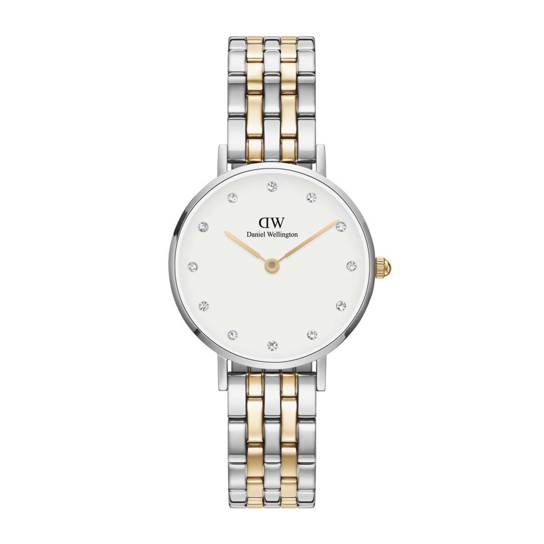 Daniel Wellington ur med hvid skive og two-tone lænke