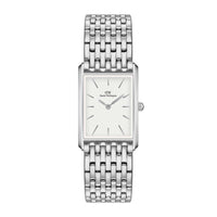 Firkantet ur i stål med hvid skive fra Daniel Wellington