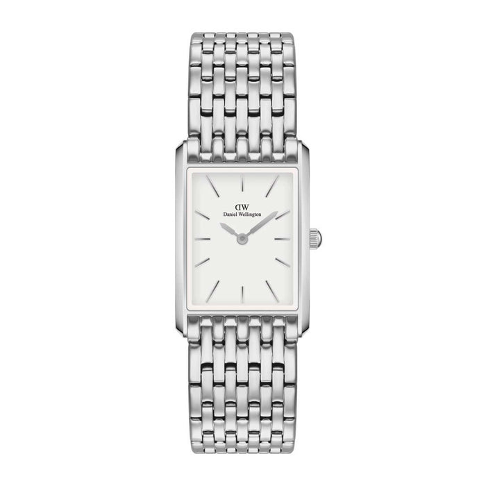 Firkantet ur i stål med hvid skive fra Daniel Wellington