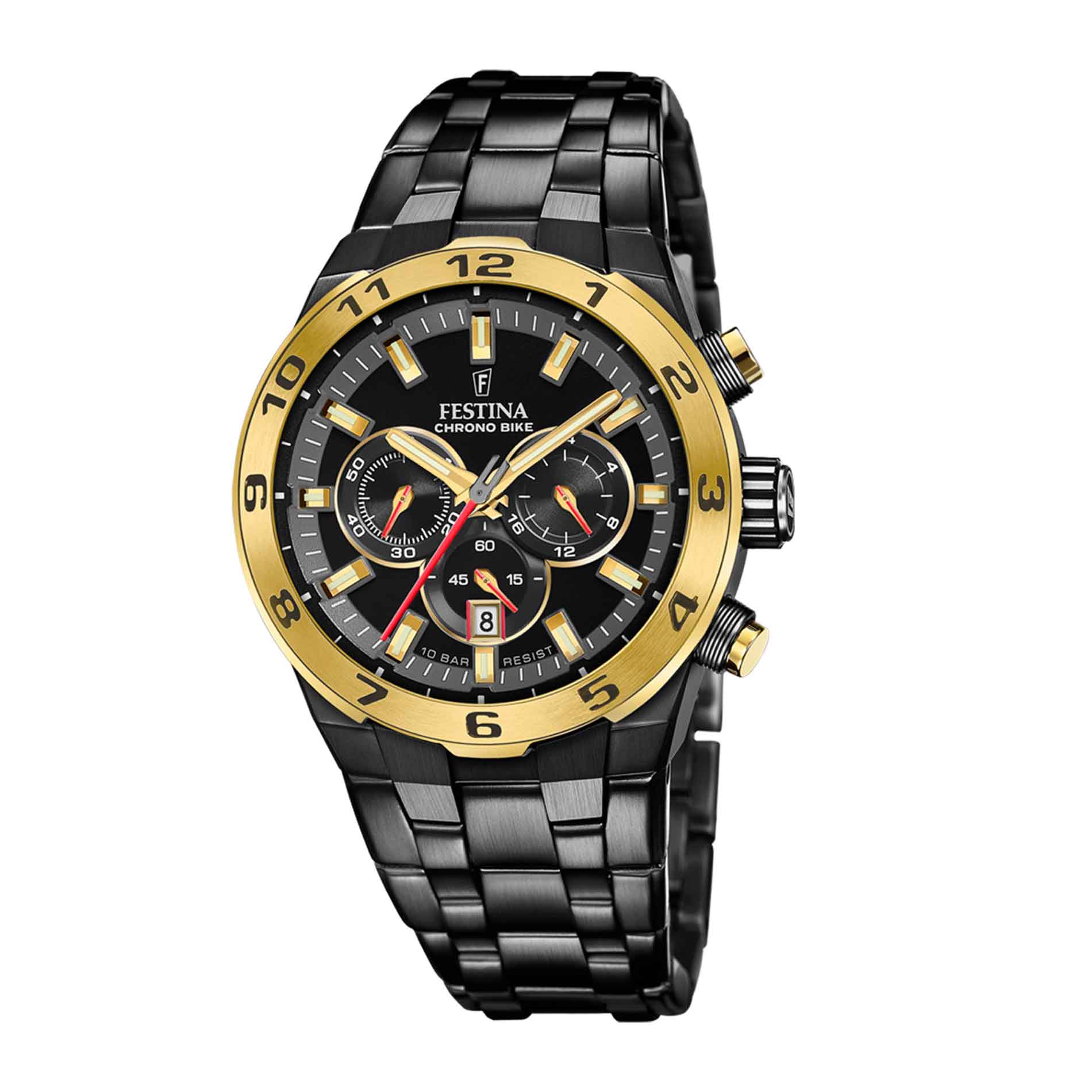 Festina ur i sort stål med guld detaljer