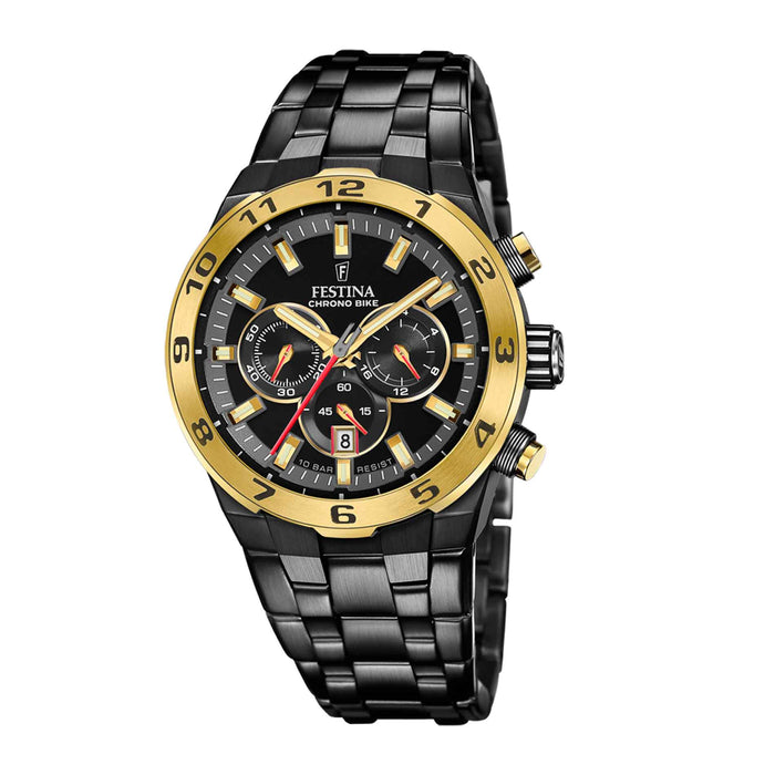 Festina ur i sort stål med guld detaljer