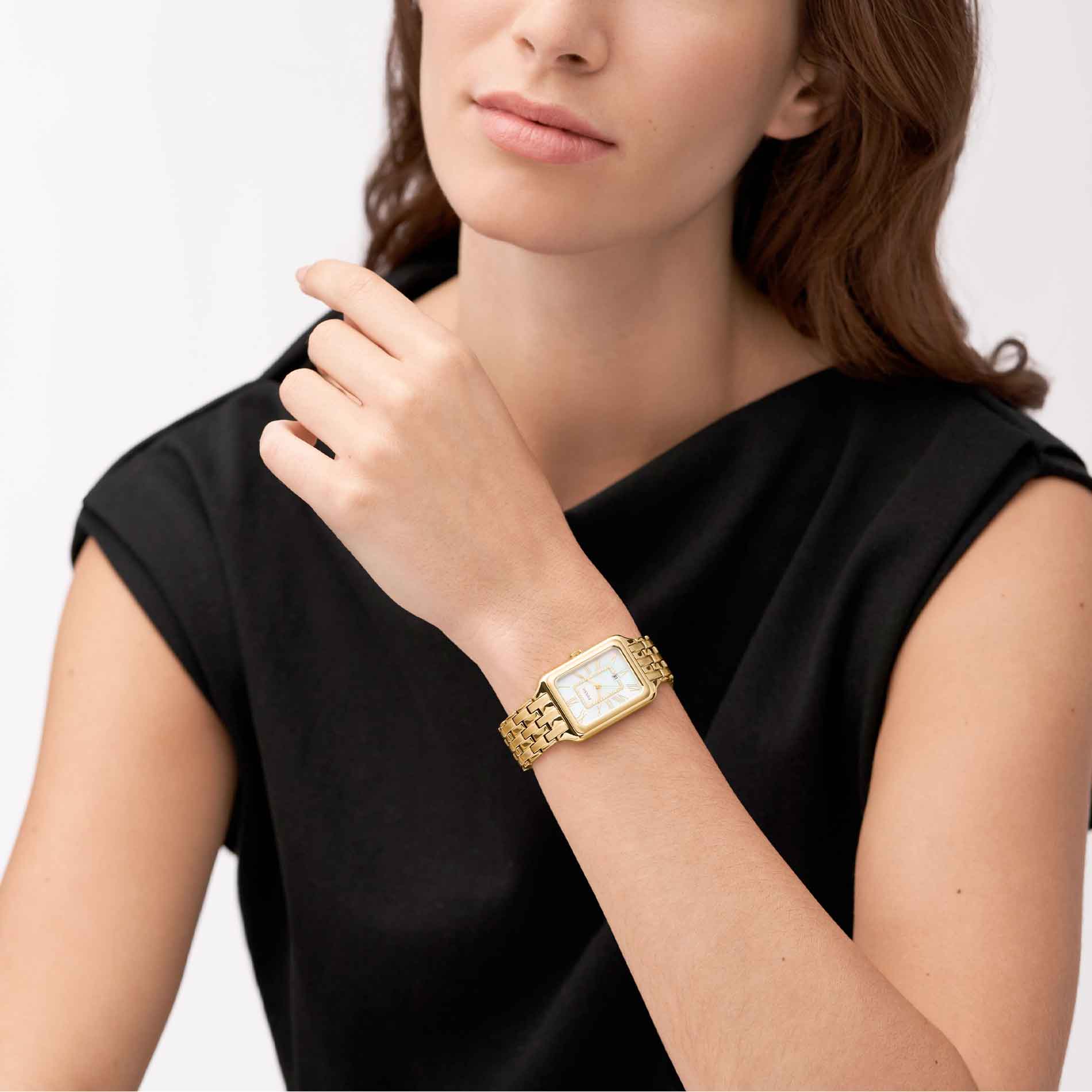 Firkantet Fossil ur med perlemor urskive