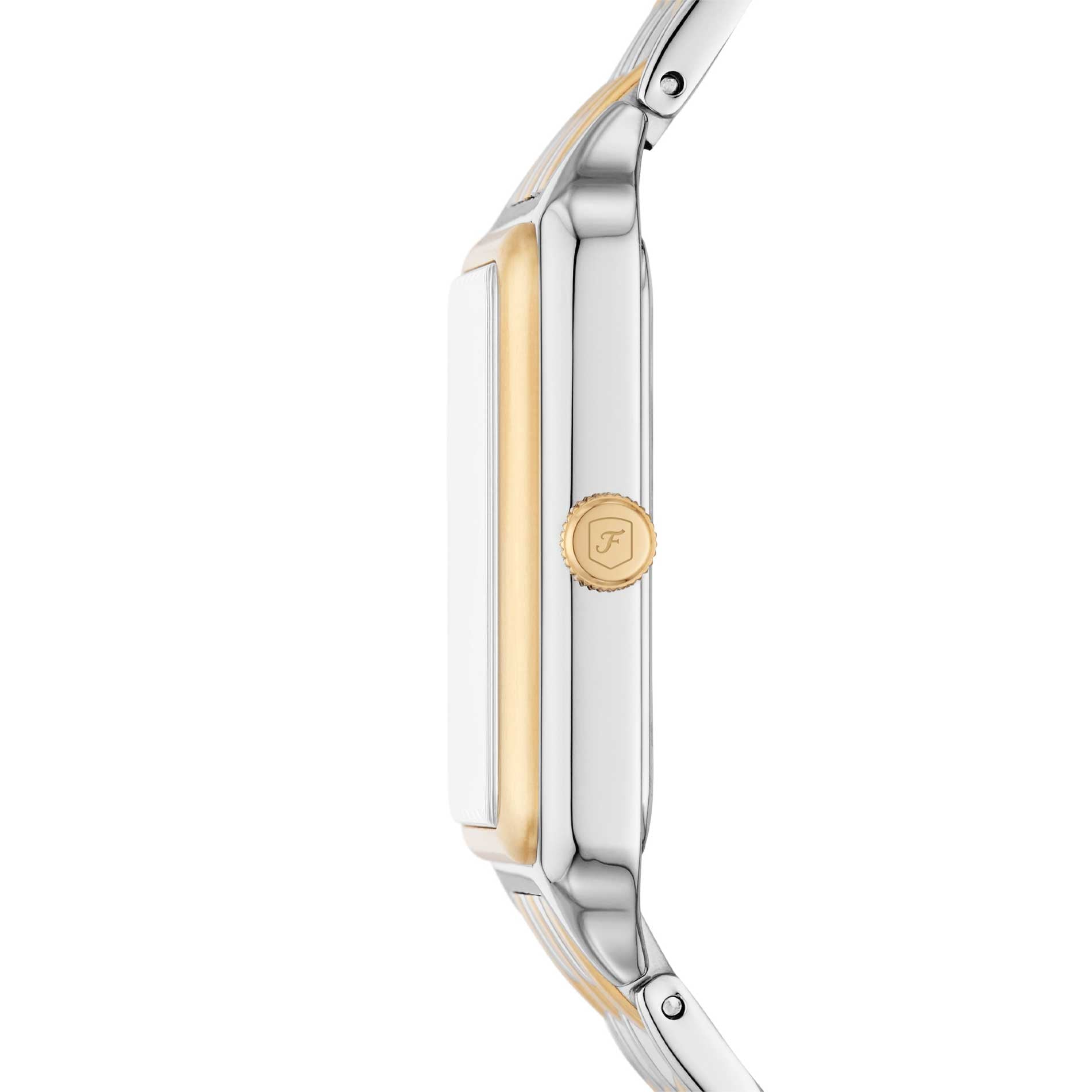 Firkantet Fossil ur i two-tone stål med perlemor skive