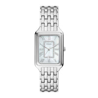 Firkantet Fossil ur i stål med perlemor skive