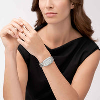 Firkantet Fossil ur i stål med perlemor skive