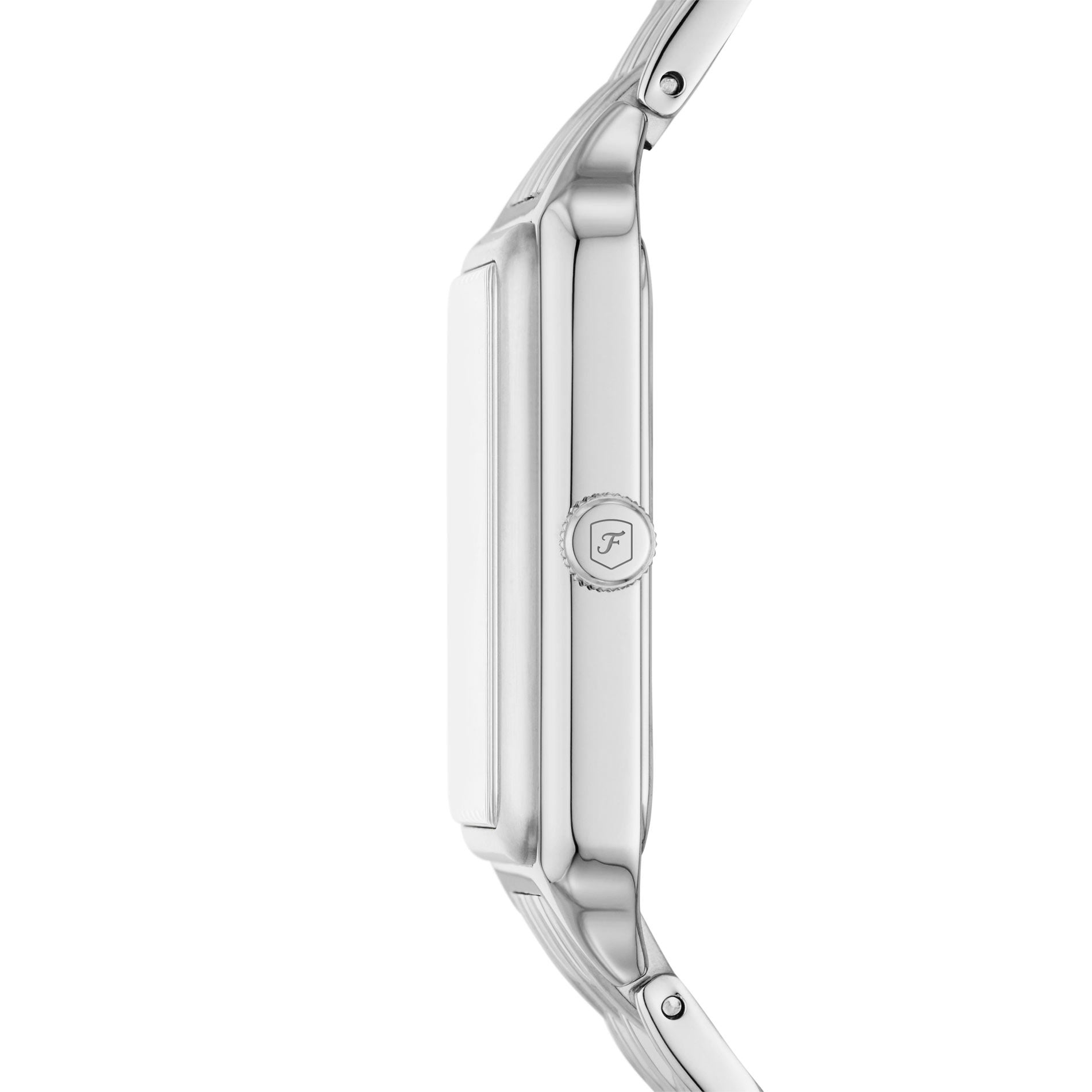 Firkantet Fossil ur i stål med perlemor skive