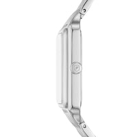 Firkantet Fossil ur i stål med perlemor skive