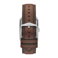 Firkantet Fossil ur med creme urskive og brun læderrem