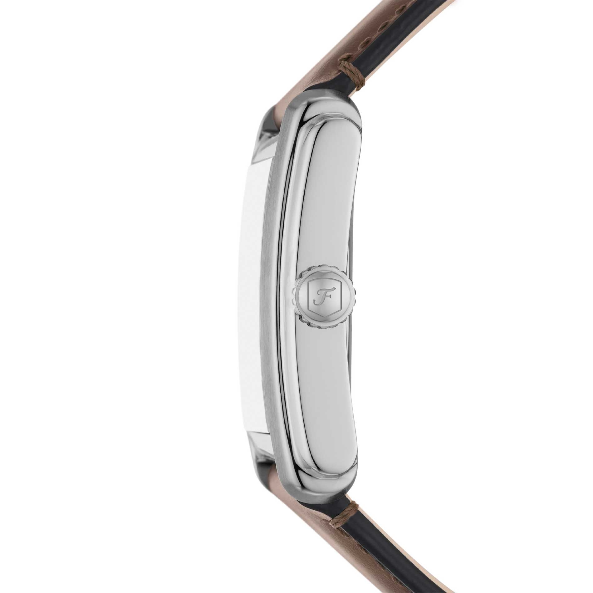 Firkantet Fossil ur med creme urskive og brun læderrem