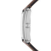 Firkantet Fossil ur med creme urskive og brun læderrem