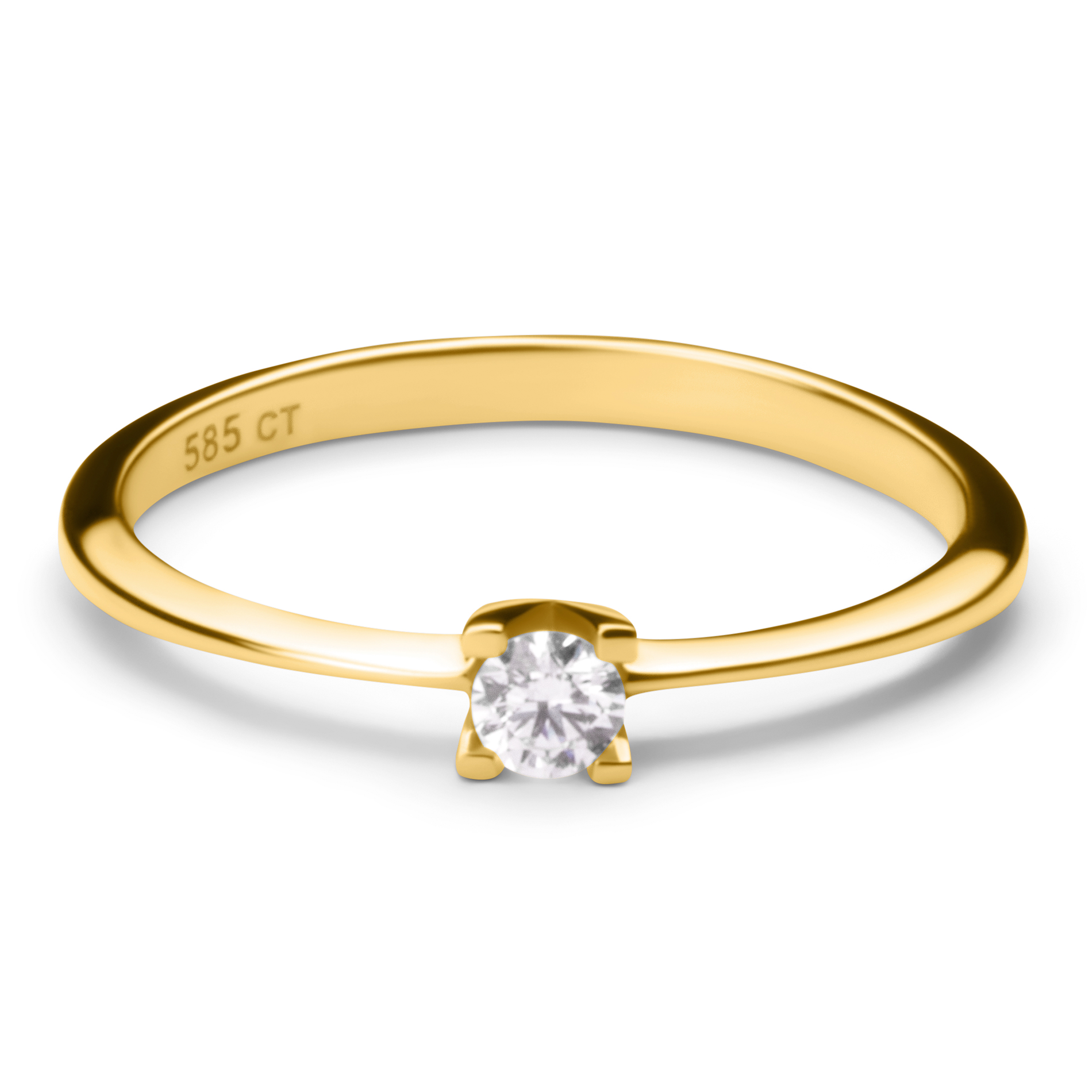 14 karat guld solitairering med en diamant