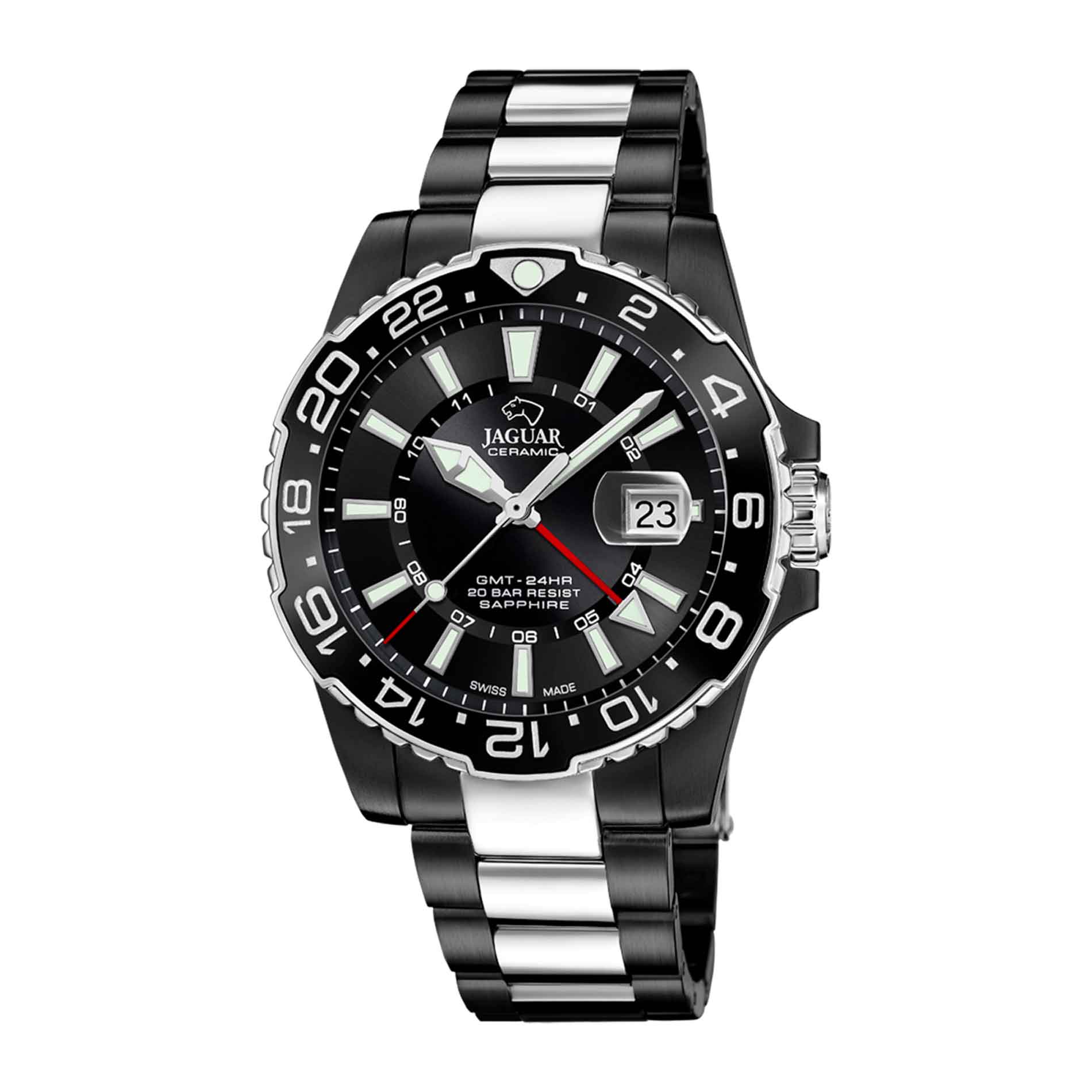 Jaguar GMT ur i sort og sølv design