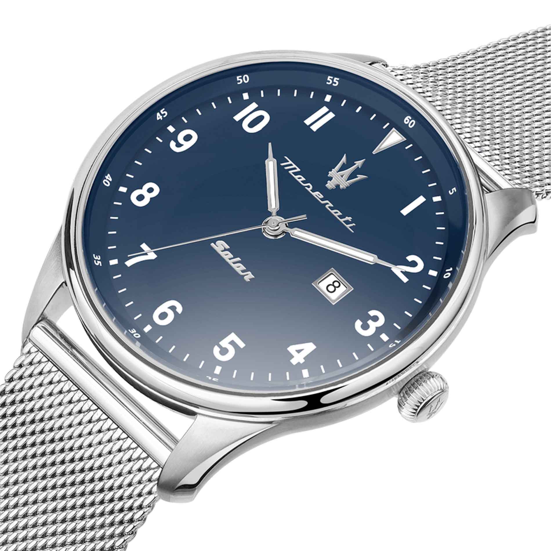 Maserati Tradizione med mesh lænke, set tæt på skiven