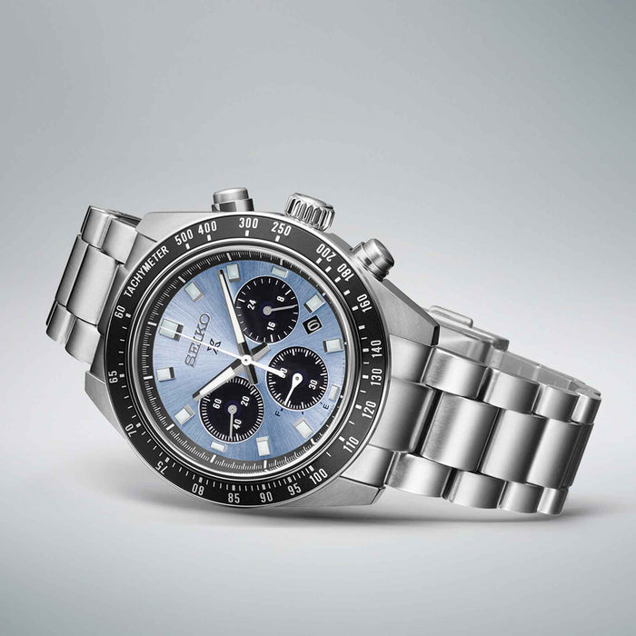 seiko ur i stål med blå skive