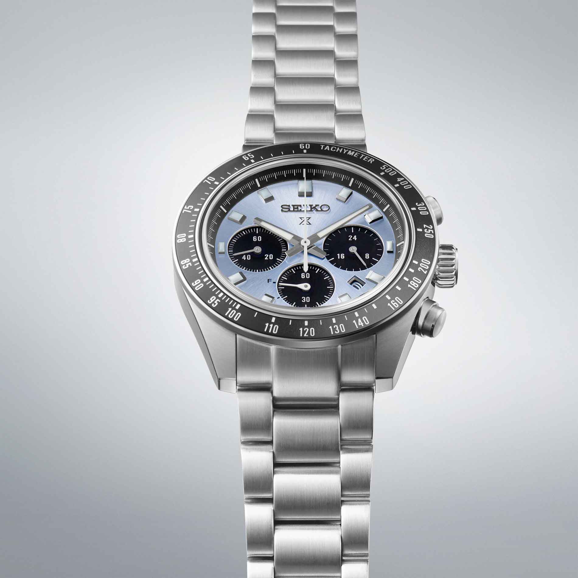 seiko ur i stål med blå skive