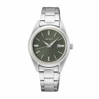 Seiko ur i stål med grøn skive