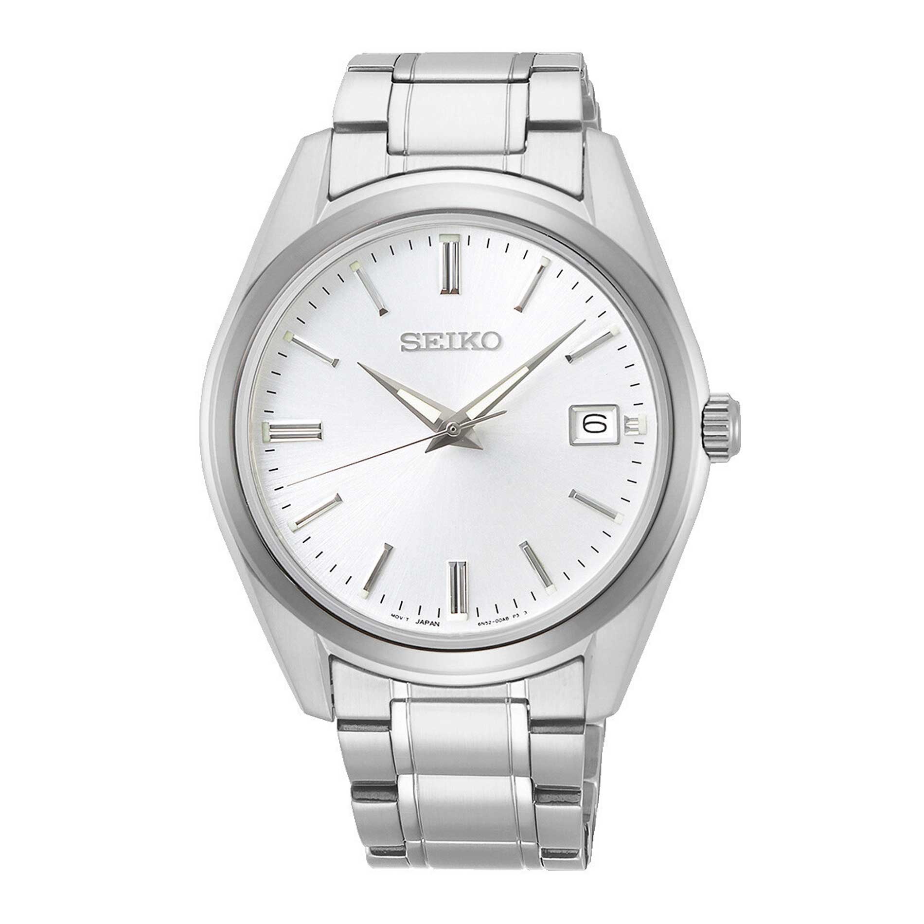 Seiko ur i stål med hvid skive