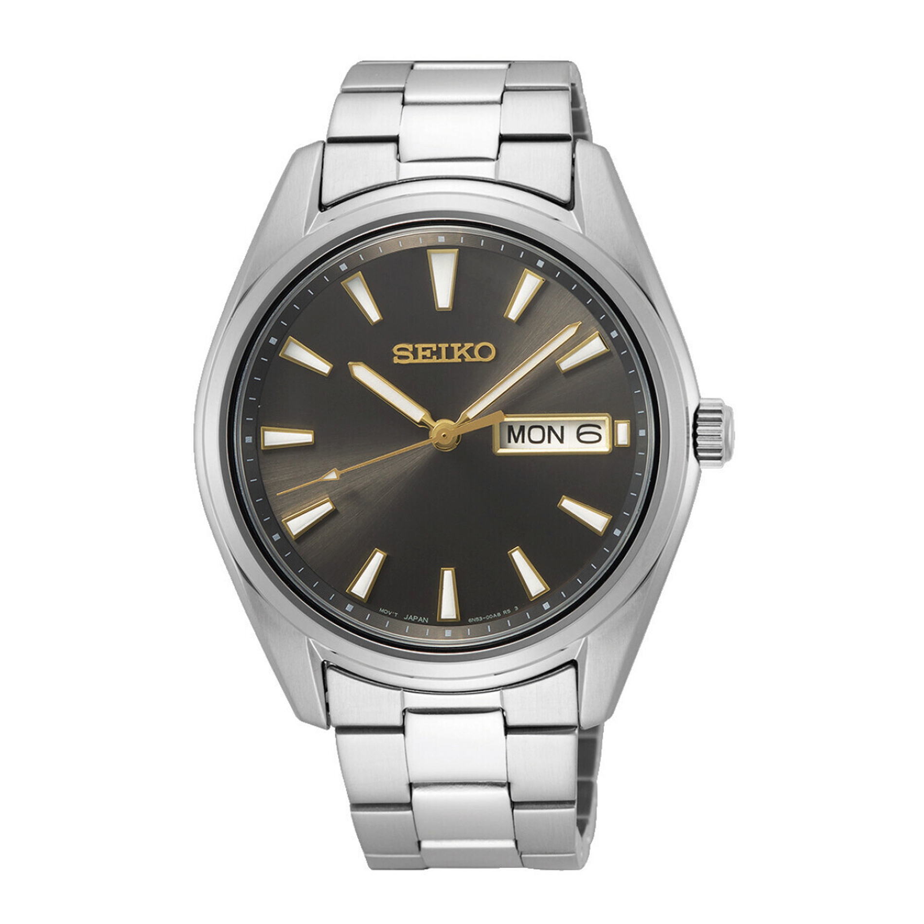 Seiko Classic med sort skive og guldfarvet index