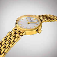 Guldfarvet dameur fra tissot med sølv skive