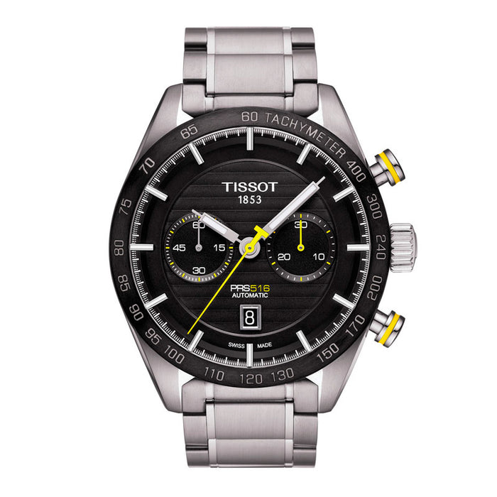 Sportsur fra Tissot med sort skive og stållænke
