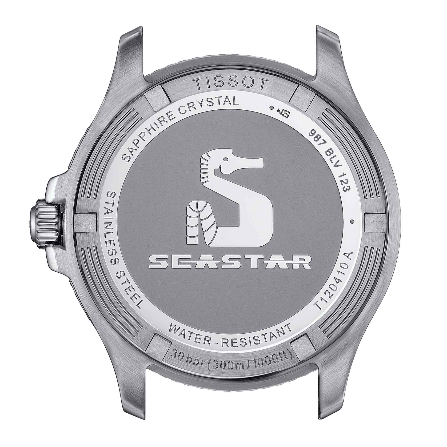 Klassisk dykkerur til mænd i guld og stål med sort skive med guld detaljer, set bagfra