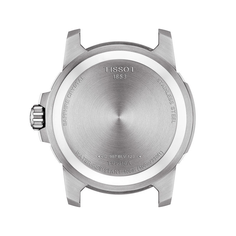 Herreur i stål med brun læderrem og sort skive fra tissot, set bagfra